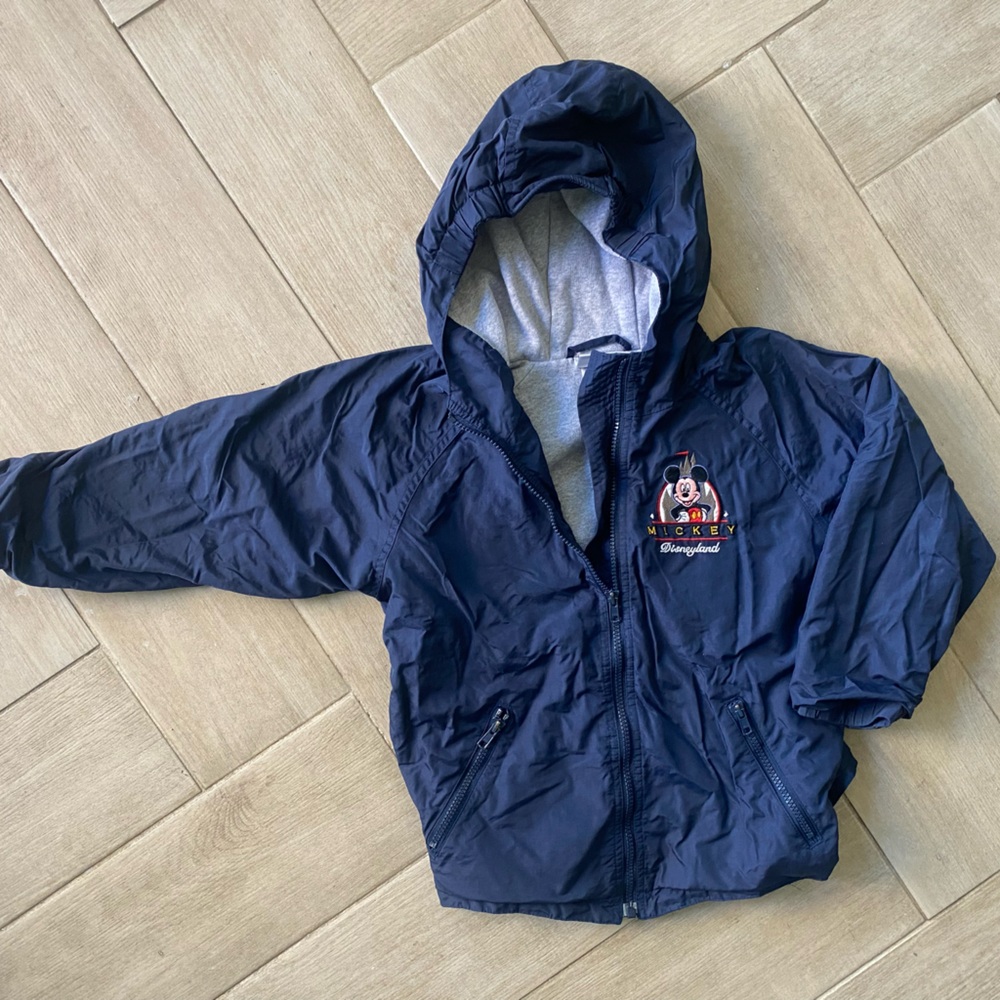 Vintage Mickey Mouse Disneyland Resort Navy Blue Hooded Windbreaker Jacket